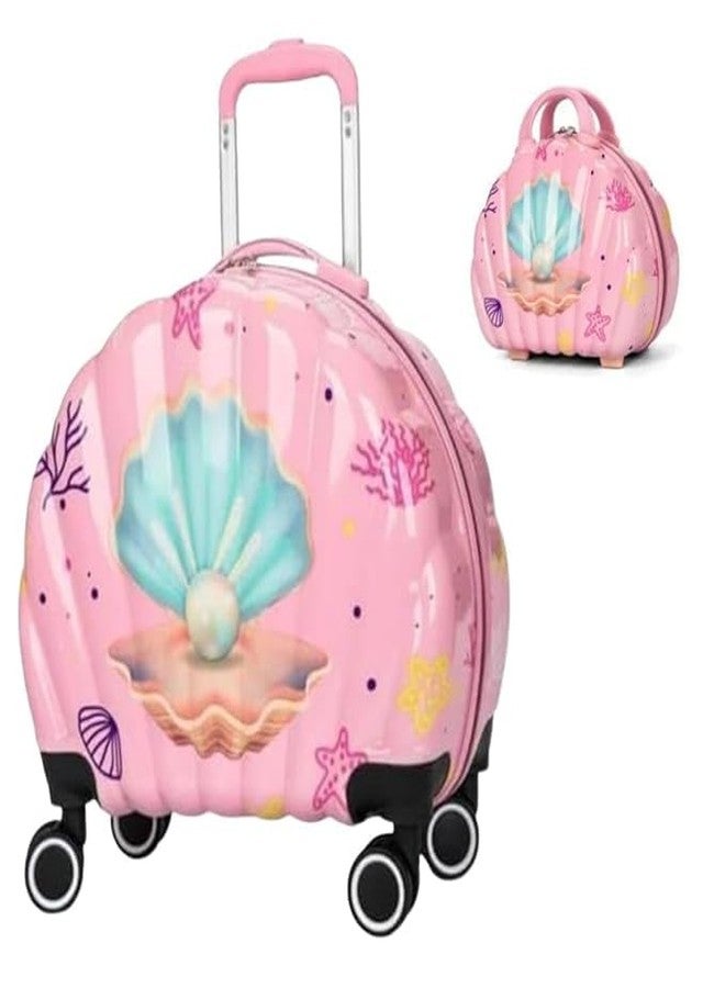 Swarn Products منتجات سوارن، طقم حقيبة سفر وحقيبة يد للأطفال بتصميم صدفة (قطعتان) - طبعة لؤلؤية، وردي، حقائب سفر خفيفة الوزن بعجلات، سعة تخزين كبيرة - Image 1